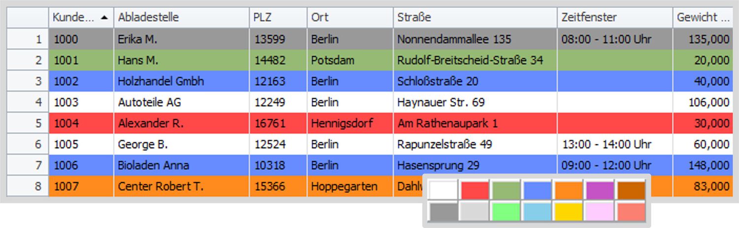 Einfärben von Auftragszeilen