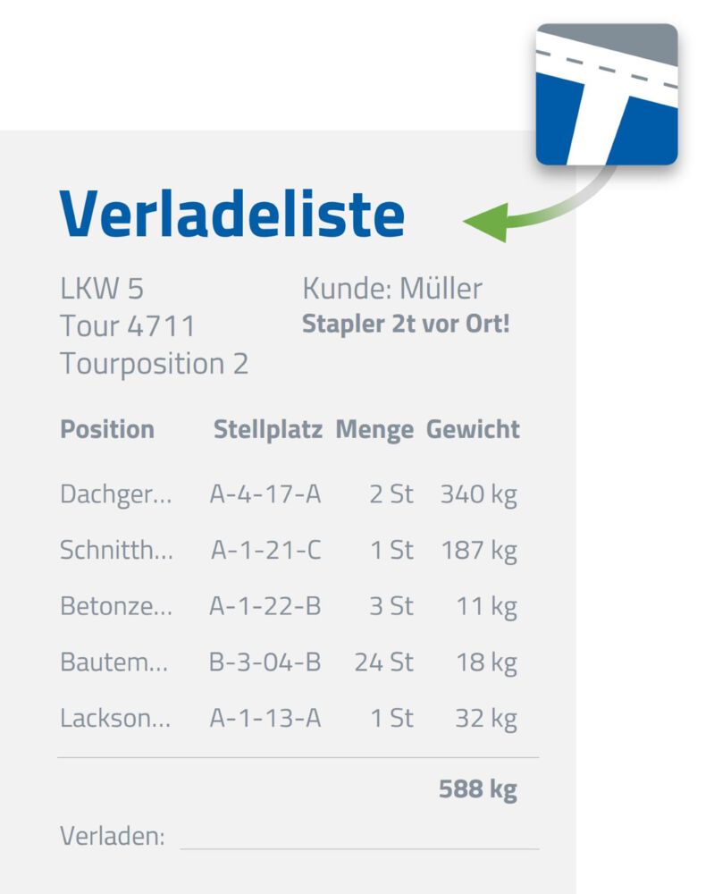 Verladeliste aus Tourbo.route drucken