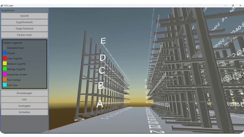 3D Lager Füllgrad und Zugriffsstatistiken